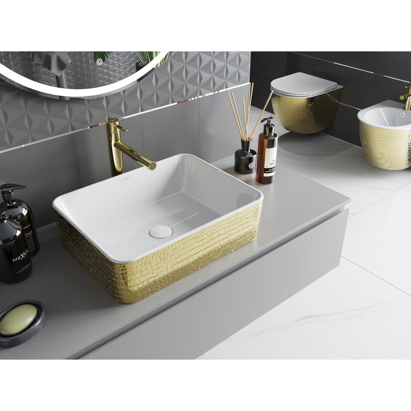 Mexen Catia lavabo à poser 48 x 38 cm, blanc/or motif écailles - 21314808