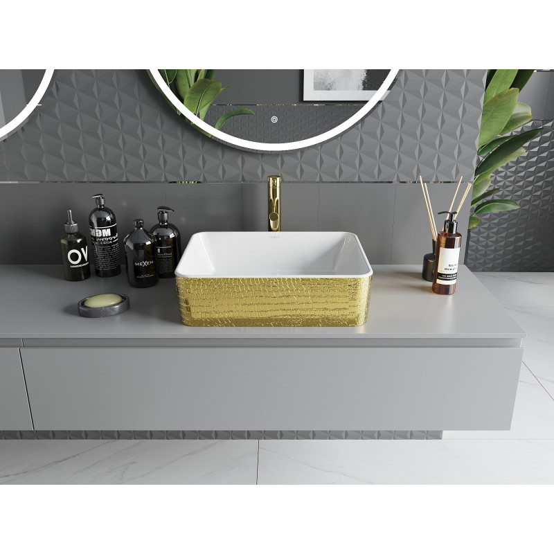 Mexen Catia lavabo de comptoir 48 x 38 cm, blanc/or motif écaille - 21314808