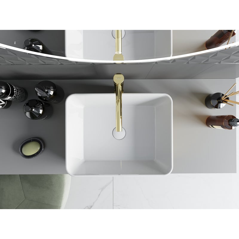 Mexen Catia lavabo à poser 48 x 38 cm, blanc/or motif écailles - 21314808