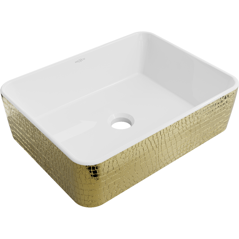 Mexen Catia lavabo de comptoir 48 x 37 cm, blanche/or motif écaille - 21314808