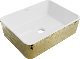 Mexen Catia lavabo de comptoir 48 x 37 cm, blanche/or motif écaille - 21314808