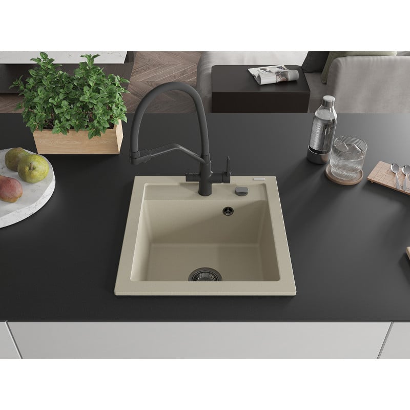Mexen Vito évier en granit 1 bac avec mitigeur de cuisine Duo, beige - 6503-69-671701-70-B