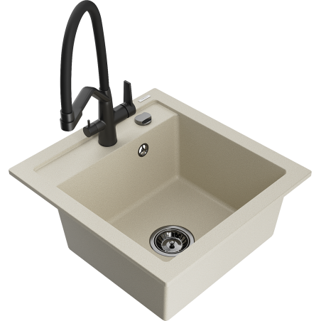 Mexen Vito évier en granit 1 bac avec robinet de cuisine Duo, beige - 6503-69-671701-70-B