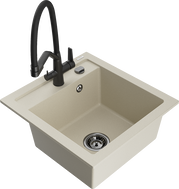 Mexen Vito évier en granit 1-bac avec robinet de cuisine Duo, beige - 6503-69-671701-70-B