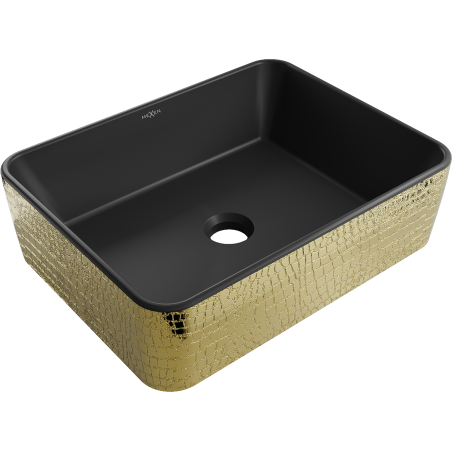 Mexen Catia lavabo de comptoir 48 x 37 cm, Noir mat/or motif écaille - 21314878