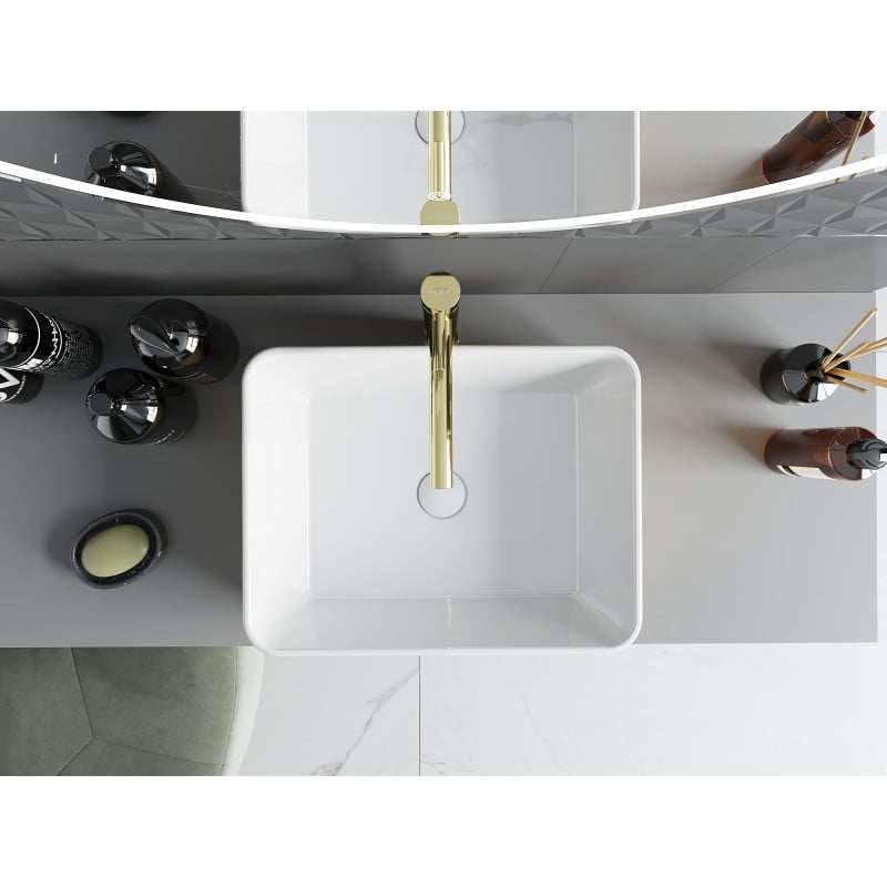 Mexen Catia lavabo à poser 48 x 38 cm, blanc/doré motif lignes - 21314817