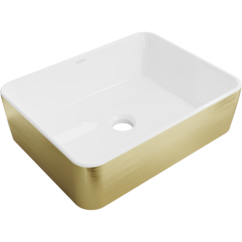 Mexen Catia lavabo de comptoir 48 x 37 cm, blanche/or motif lignes - 21314817