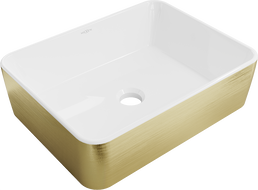 Mexen Catia lavabo de comptoir 48 x 37 cm, blanche/or motif lignes - 21314817