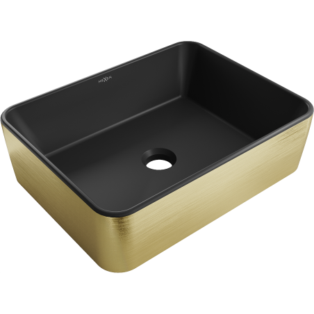 Mexen Catia lavabo de comptoir 48 x 37 cm, Noir mat/or motif lignes - 21314877