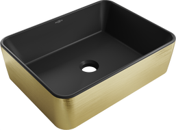 Mexen Catia Lavabo à poser 48 x 37 cm, noir mat/or motif lignes - 21314877