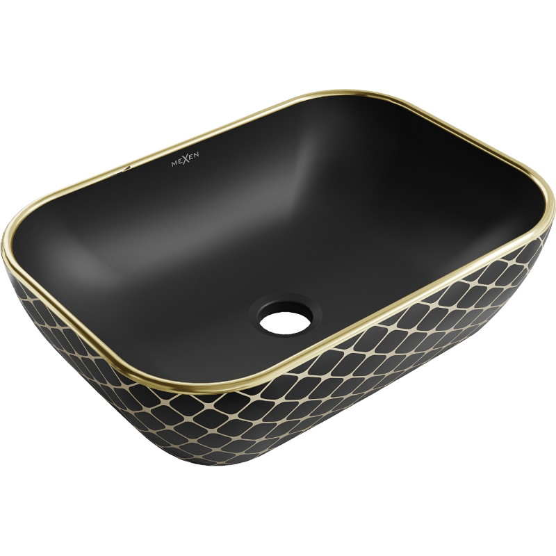 Mexen Rita lavabo de comptoir 45 x 32 cm, noir mat/motif carreaux doré - 21084579