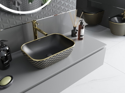 Mexen Rita lavabo à poser 45 x 32 cm, noir mat/motif carreaux doré - 21084579