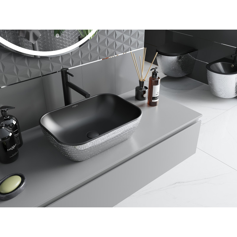 Mexen Rita lavabo à poser 45 x 32 cm, noir mat/motif écailles argenté - 21084572