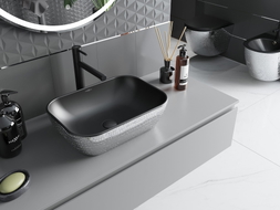 Mexen Rita lavabo sur plan 45 x 32 cm, noir mat/motif écaille argent - 21084572