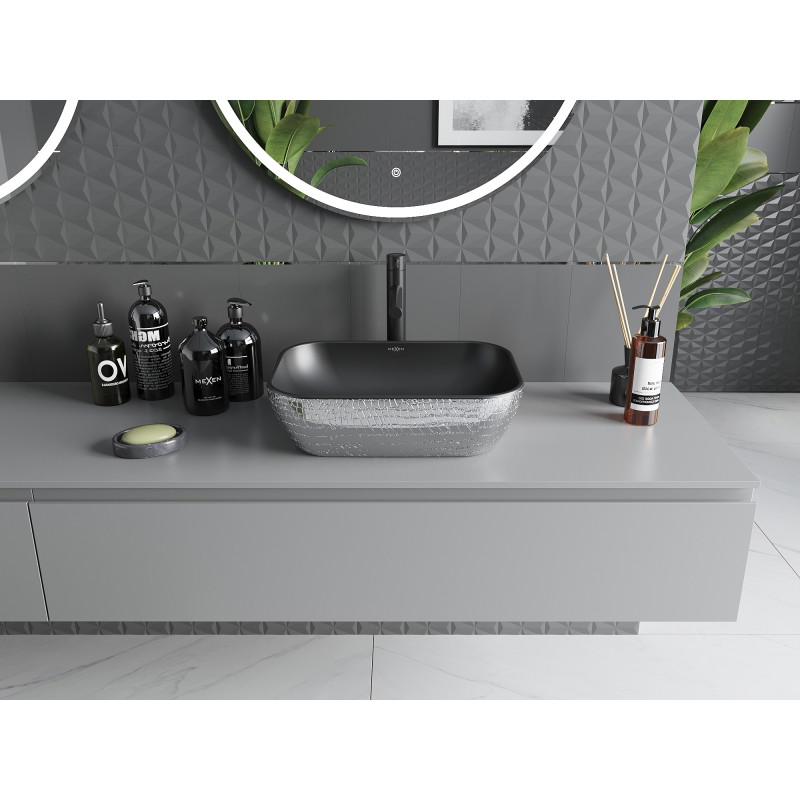 Mexen Rita lavabo sur plan 45 x 32 cm, noir mat/motif écaille argent - 21084572