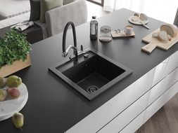 Mexen Vito évier granit 1 cuve avec robinet cuisine Duo, noir - 6503-77-671701-07-B