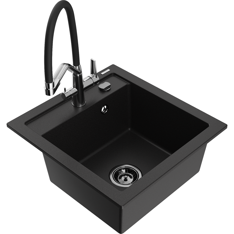 Mexen Vito évier granit 1 cuve avec robinet cuisine Duo, noir - 6503-77-671701-07-B