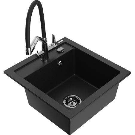 Mexen Vito évier granit 1 cuve avec robinet cuisine Duo, noir - 6503-77-671701-07-B