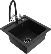 Mexen Vito évier granit 1 cuve avec robinet cuisine Duo, noir - 6503-77-671701-07-B