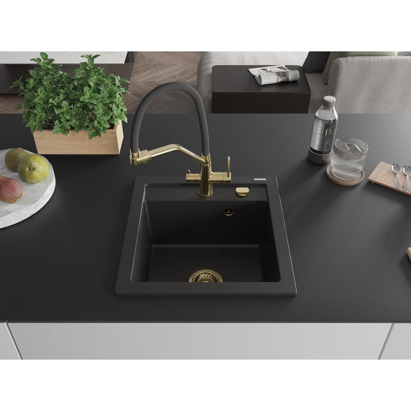 Mexen Vito évier en granit 1-bassin avec robinet de cuisine Duo, noir - 6503-77-671701-57-G