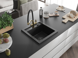 Mexen Vito évier granit 1 bac avec robinet cuisine Duo, noir - 6503-77-671701-57-B
