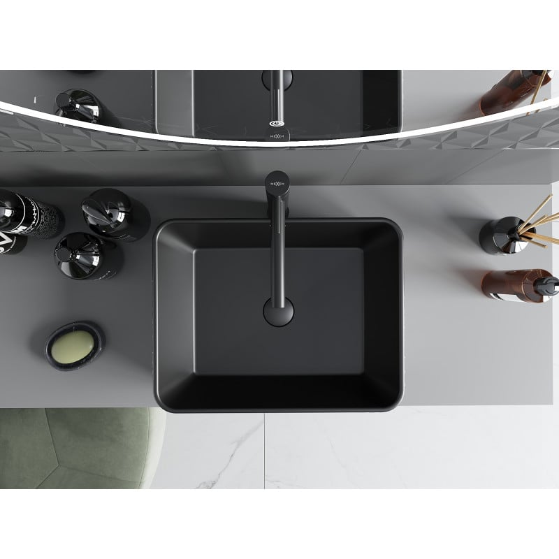 Mexen Catia lavabo à poser 48 x 37 cm, noir mat/motif lignes argentées - 21314873