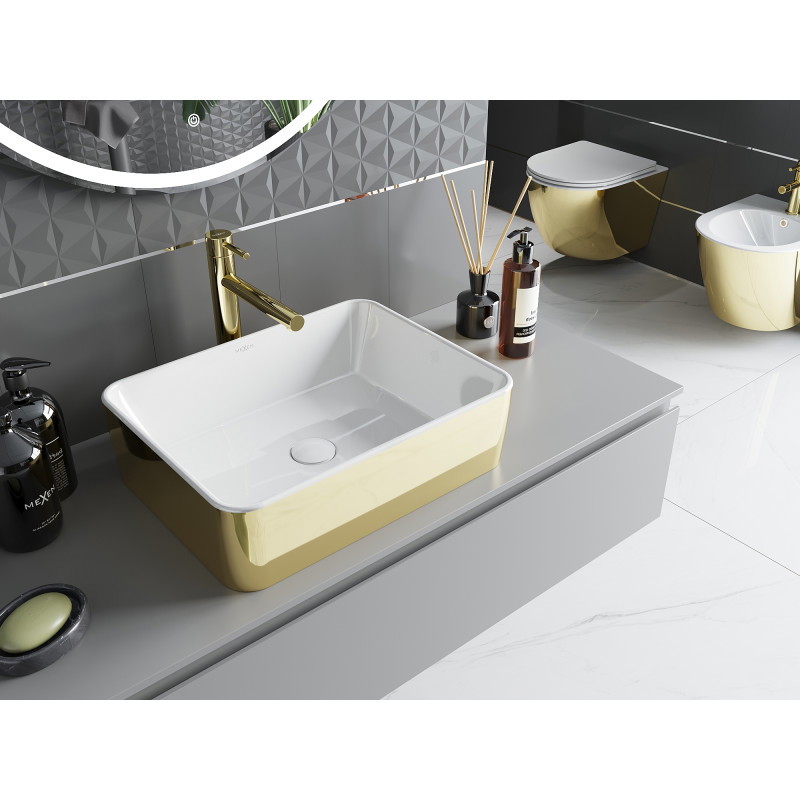 Mexen Catia lavabo à poser 48 x 37 cm, blanc/or - 21314806