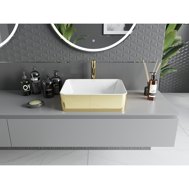 Mexen Catia lavabo à poser 48 x 37 cm, blanc/or - 21314806