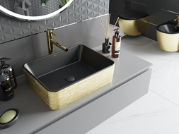 Mexen Catia lavabo de comptoir 48 x 37 cm, Noir mat/or motif lignes - 21314877