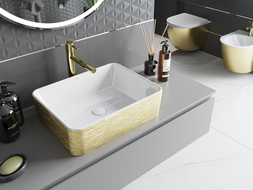 Mexen Catia lavabo de comptoir 48 x 37 cm, blanche/or motif lignes - 21314817