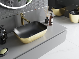 Mexen Rita lavabo à poser 45 x 32 cm, noir mat/motif doré lignes - 21084577