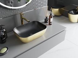 Mexen Rita lavabo de comptoir 45 x 32 cm, Noir mat/or motif lignes - 21084577
