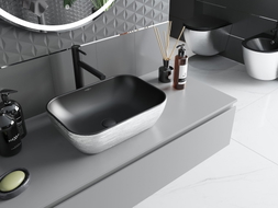 Mexen Rita lavabo à poser 45 x 32 cm, noir mat/motif lignes argenté - 21084573