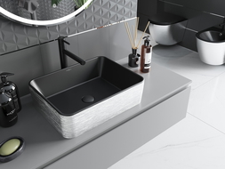 Mexen Catia lavabo de comptoir 48 x 37 cm, Noir mat/Argent motif lignes - 21314873