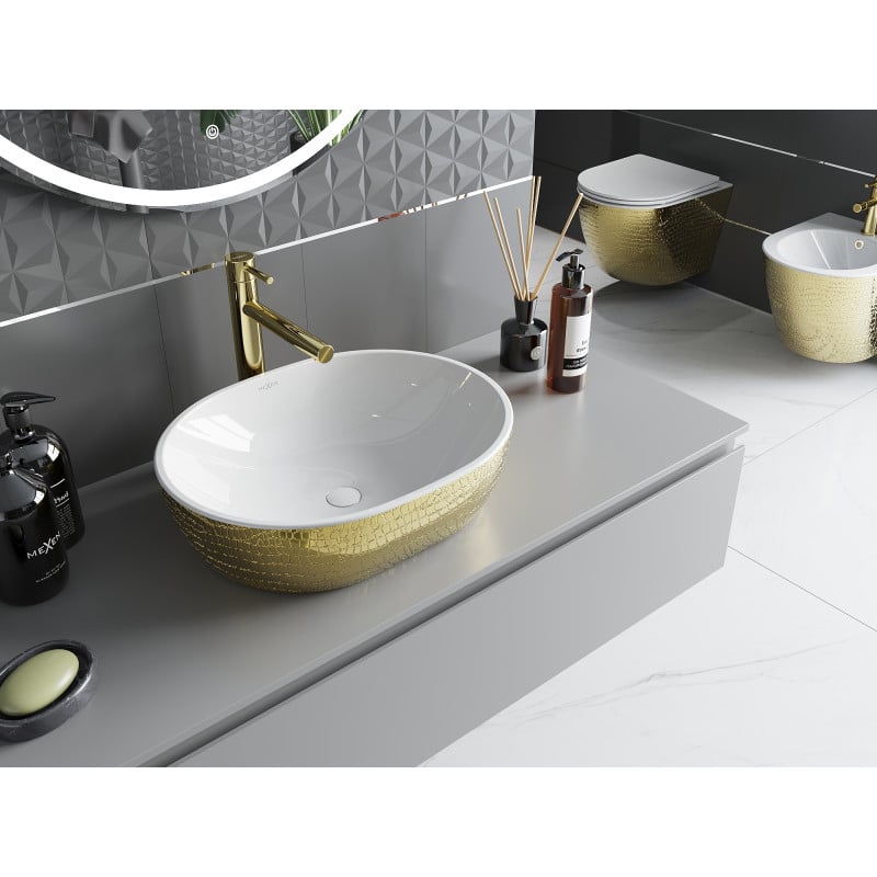 Mexen Viki lavabo à poser 48 x 35 cm, blanc/or motif écailles - 21054808