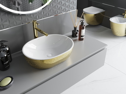 Mexen Viki lavabo de comptoir 48 x 35 cm, blanche/or motif écaille - 21054808