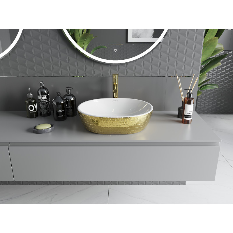 Mexen Viki lavabo à poser 48 x 35 cm, blanc/or motif écailles - 21054808