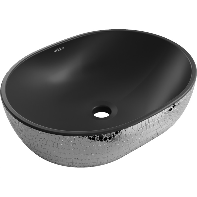 Mexen Viki lavabo à poser 48 x 35 cm, noir mat/motif écailles argenté - 21054872
