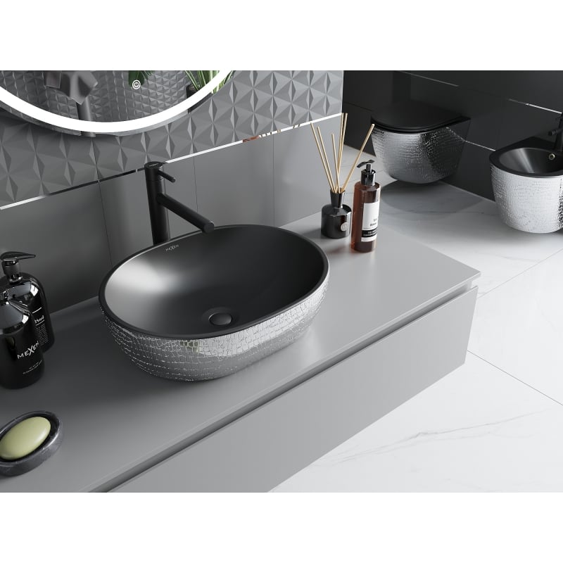 Mexen Viki lavabo à poser 48 x 35 cm, noir mat/motif écailles argenté - 21054872