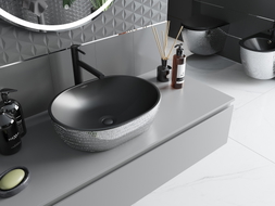 Mexen Viki lavabo à poser 48 x 35 cm, noir mat/motif écailles argenté - 21054872