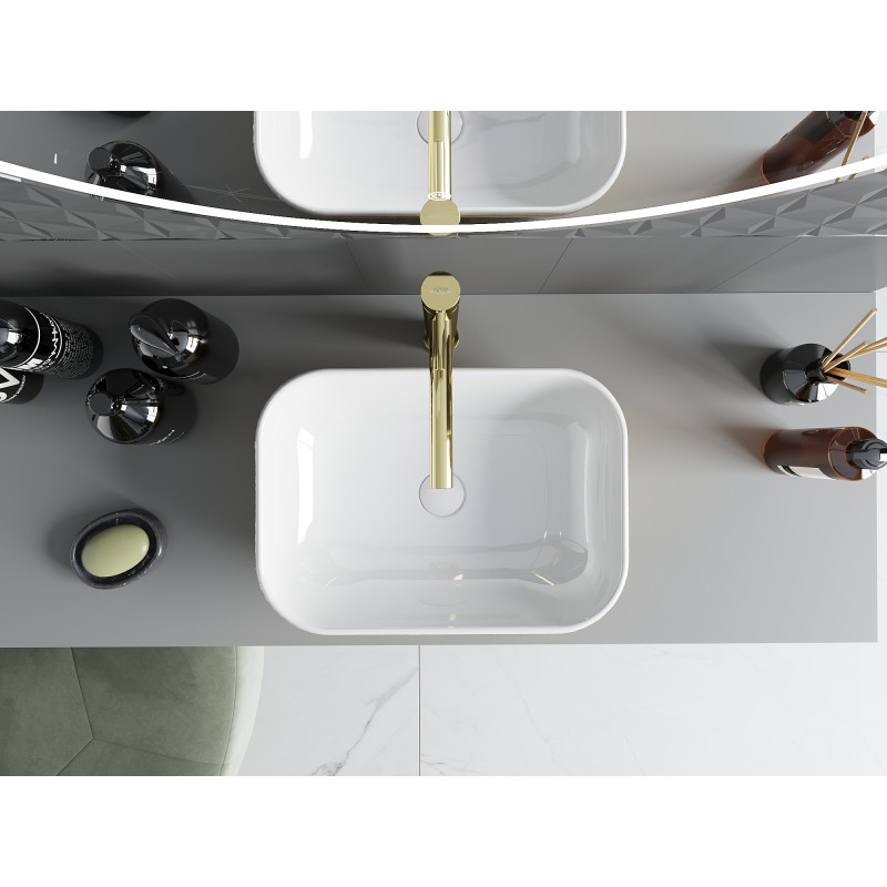 Mexen Rita lavabo posé sur plan 45 x 32 cm, blanc / lignes dorées - 21084553