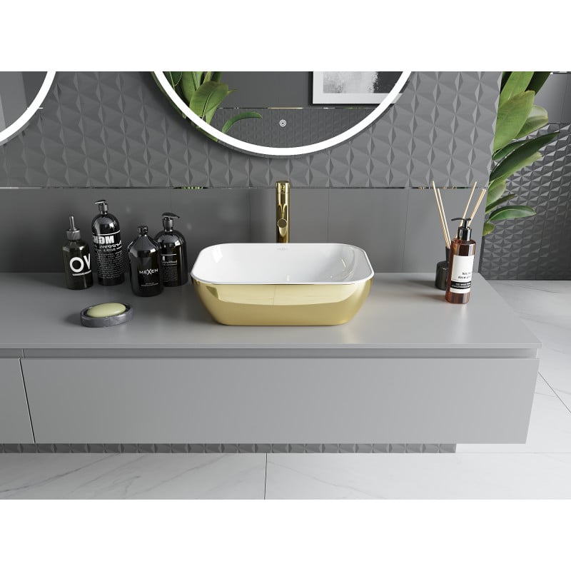 Mexen Rita lavabo à poser 45 x 32 cm, blanc/doré - 21084506