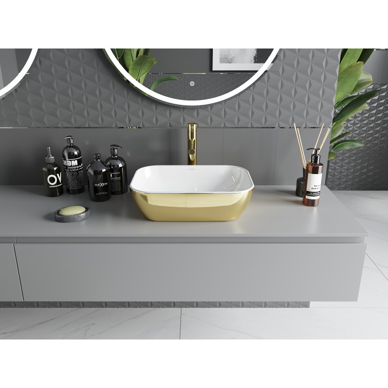 Mexen Rita lavabo sur plan 45 x 32 cm, blanc/or - 21084506