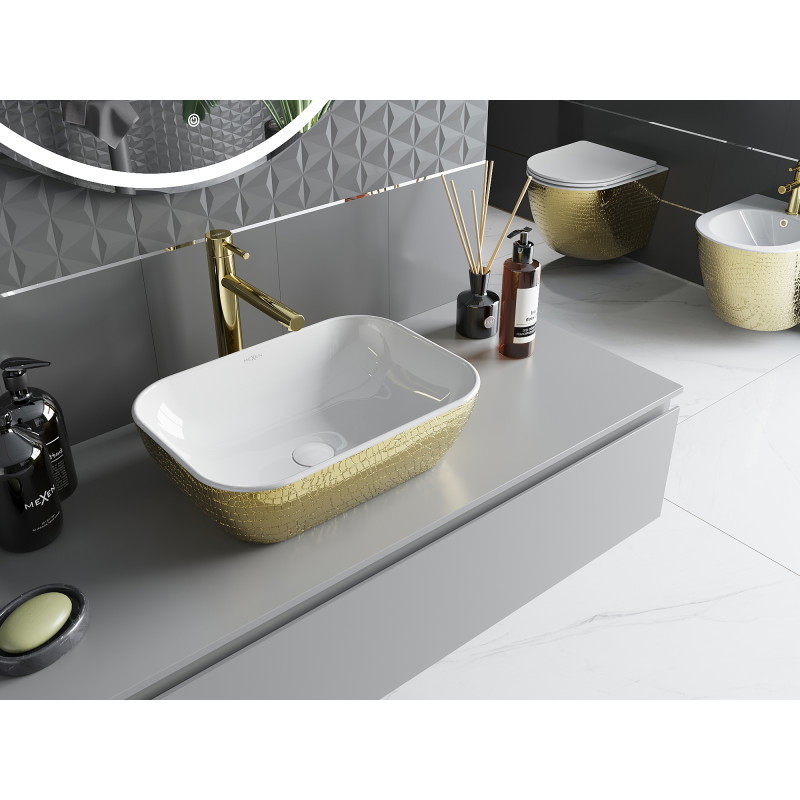 Mexen Rita lavabo à poser 45 x 32 cm, blanc/doré motif écailles - 21084554