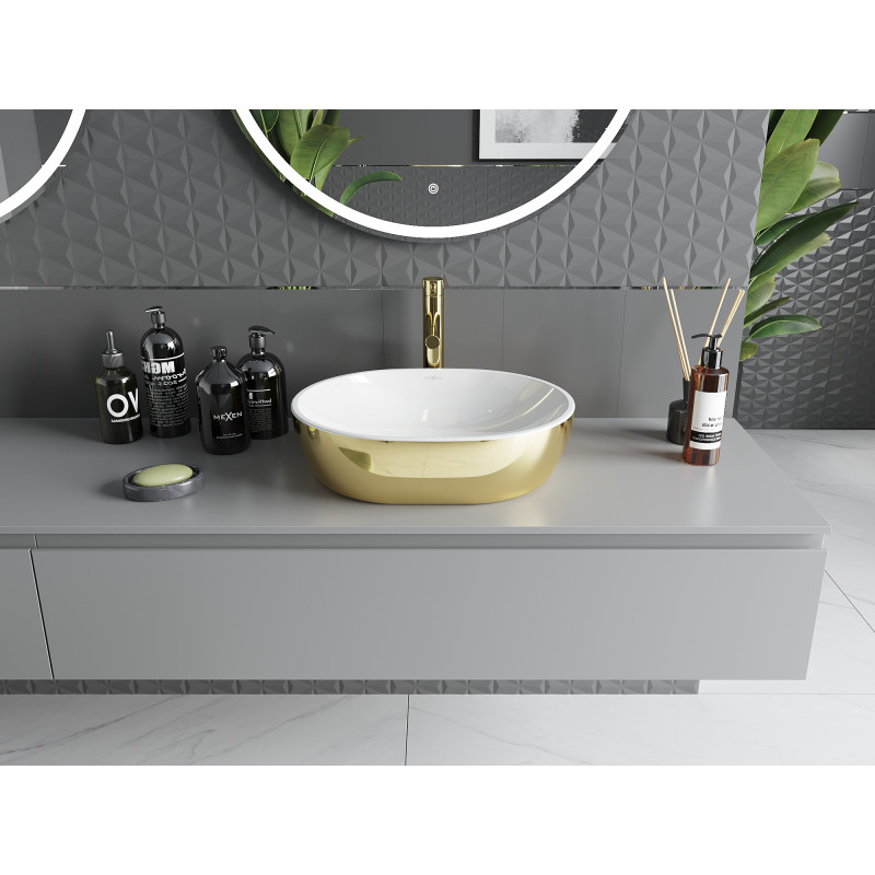 Mexen Viki lavabo à poser 48 x 35 cm, blanc/doré - 21054806