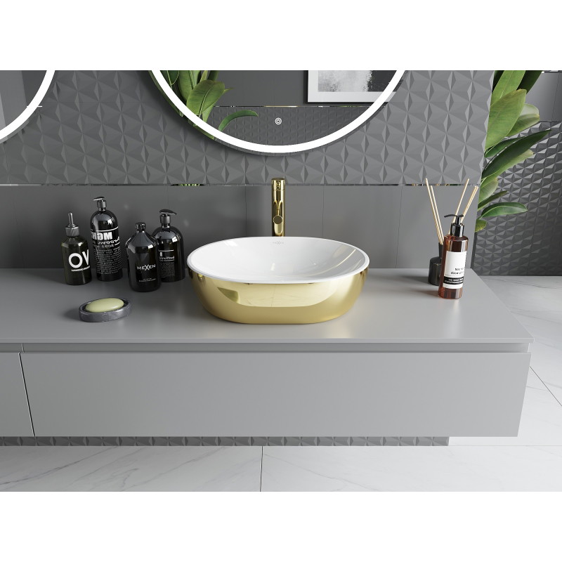 Mexen Viki lavabo de comptoir 48 x 35 cm, blanc/or - 21054806