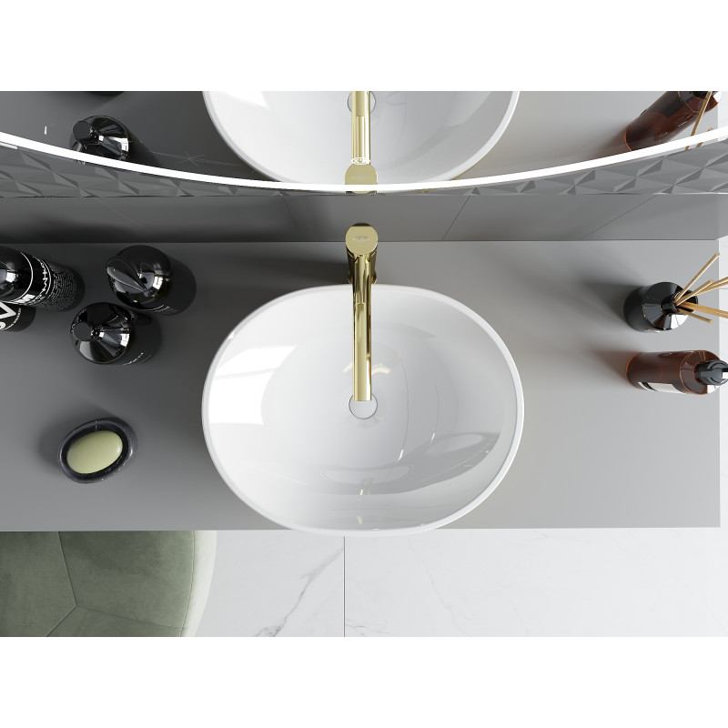 Mexen Viki lavabo à poser 48 x 35 cm, blanc/doré - 21054806