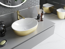Mexen Viki lavabo de comptoir 48 x 35 cm, blanche/or motif lignes - 21054817