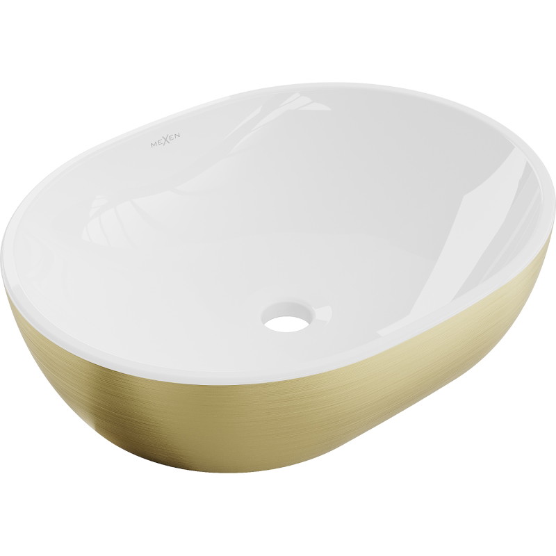 Mexen Viki lavabo à poser 48 x 35 cm, blanc/or motif lignes - 21054817