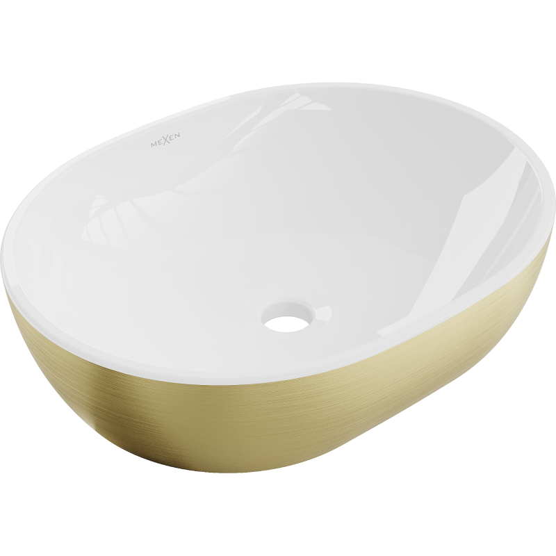Mexen Viki lavabo de comptoir 48 x 35 cm, blanche/or motif lignes - 21054817